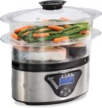 Hamilton Beach Digital Electric Food Steamer & Rice Cooker for Quick, Healthy Cooking for Vegetables and Seafood, Stackable Two-Tier Bowls, 5.5 Quart, Black & Stainless Steel - Image 2