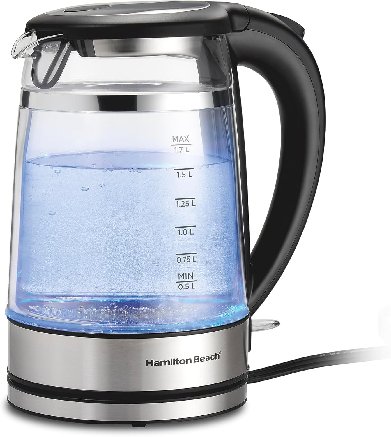 Hamilton Beach Double Wall 1.7L Electric Kettle, Water Boiler & Heater, Built-In Mesh Filter, Auto-Shutoff & Boil-Dry Protection, Cordless Serving, Variable LED Indicator, Glass (40850) - Image 2