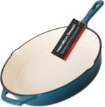 Hamilton Beach Enameled Cast Iron Fry Pan 12-Inch Navy, Cream Enamel Coating, Skillet Pan For Stove top and Oven, Even Heat Distribution, Durable - Image 2