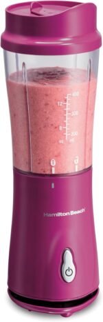 Hamilton Beach Portable Blender for Shakes and Smoothies, 14 Oz BPA Free Travel Cup & Lid, Durable Stainless Steel Blades, Personal Smoothie Blender, Raspberry, 51131G - Image 2