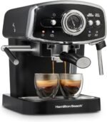 Hamilton Beach Slide & Lock Espresso Machine With Milk Frother Steam Wand For Cappuccino & Latte, 15 Bar Pump and Two Spouts, Removable Reservoir, Compact, Retro Design, Black (40730) - Image 2