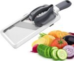 Handheld Mandoline Slicer for Kitchen - Adjustable 3-Thickness Vegetable Slicer (1mm-3mm) with Food Holder - Safe Potato Slicer & Cucumber Cutter for Salad, Easy to Clean (Gray) - Image 2