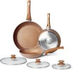 Healthy Nonstick Granite Cookware Set - 3 Pcs, Induction Skillets With Lids, PFOA Free, No Toxic Egg Omelette Frying Pan - Image 2