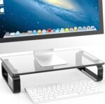 Hemudu Computer Monitor Stand Riser Multi Media Desktop Stand for Flat Screen LCD LED TV, Laptop/Notebook, with Tempered Glass and Metal Legs, Black HD02B-001U - Image 2