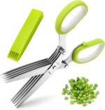 Herb Scissors, X-Chef Multipurpose 5 Blade Kitchen Herb Shears Herb Cutter with Safety Cover and Cleaning Comb for Chopping Basil Chive Parsley (Green) - Image 2