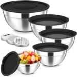 Herogo 5-Piece Mixing Bowls with Airtight Lids, 3 Grater Attachments, Stainless Steel Salad Serving Bowls for Kitchen, Size 4.6, 3.5, 2.5, 2, 1.5QT Ideal for Prepping & Cooking, Black - Image 2