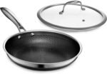 HexClad Hybrid Nonstick 10-Inch Frying Pan with Tempered Glass Lid, Stay-Cool Handle, Dishwasher-Friendly, Oven-Safe Up to 900°F, Induction Ready, Compatible with All Cooktops - Image 2
