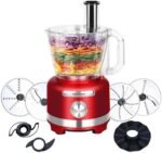 Homtone 16 Cup Food Processor, French-Fry-Cutter Food Processors, 9 Functions 7 Blades for Shredding, Slicing, Doughing, Emulsfying and Meat Vegetable Chopping for Home Use, 3 Speeds, 600W, Red - Image 2