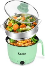 Hot Pot Electric With Steamer,Rapid Ramen Cooker,1.8L Mini Portable Self Heating Electric Pot For Cooking Noodles Oatmeal Pasta,Shabu Shabu Hotpot Pot Electric Dorm Lazy Pot,Non-Stick Green - Image 2