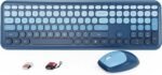 HotFox Wireless Keyboard and Mouse Combo, Full-Size Retro Typewriter Keyboard with Round Keycaps, Ergonomic Design for Windows PC, Home and Office Use -Blue - Image 2