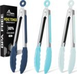 Hotec Mini Silicone Kitchen Tongs for Cooking - 7-Inch Small Serving Tongs with Silicone Tips, Set of 3 (Blue) - Image 2