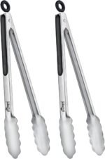 Hotec Stainless Steel Kitchen Tongs, Set of 2-12", Locking Metal Food Tongs for Cooking, Serving, BBQ, Grill Non-Slip Grip - Image 2