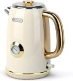 INFOOD Retro Electric Kettle 1.7L/57oz with Thermometer - 1500W Fast Boiling Stainless Steel Hot Water Tea Kettle, BPA-Free, Cordless, Auto Shut-Off, Boil-Dry Protection, White - Image 2
