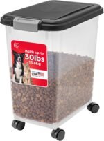 IRIS USA Airtight Dog Food Storage Container, Up to 30 lbs, Attachable Wheels, for Dog Cat Bird and other Pet Food Storage Bin, Keep Fresh, Easy Mobility, BPA Free, Black - Image 2