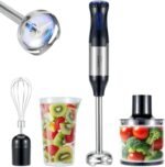 Immersion Blender, 4 in 1 Hand Bender Max 1000W, 5 Speeds & Turbo with Copper Motor Stainless Steel Blade, Handheld Blender Stick Mixer with Egg Whisk, 700ml Beaker & 500ml Chopper Bowl - Image 2