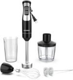 Immersion Blender Handheld, Hand Blender with 500ml Food Chopper, 600ml Container, Milk Frother, Egg Whisk, Puree Infant Food, Smoothies, Sauces and Soups – Black - Image 2