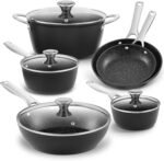 Induction Cookware Nonstick, BEZIA Pots and Pans Set for Induction Cooktop, Compatible with All Stoves, Dishwasher Safe Kitchen Cooking Pan Set with Frying Pans, Saucepans & Stockpot, 10-Piece (Black) - Image 2
