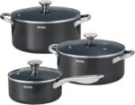 Induction Cookware Set 6-Piece, Stackable Kitchen Cooking Pots Set, 6qt 4.8qt & 2qt Pots with Lids, Dishwasher Safe & Oven Safe, Compatible with All Stoves, Black - Image 2