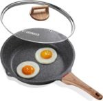 Induction Nonstick Skillet Frying Pan With Lid,Swiss Granite Omelette Pan, Scratch-Resistant Safe Cookware Set，PFOA Free(8 inch) - Image 2