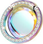Iridescent Glitter Bling Bling Phone Ring Holder,Sparkle Phone Ring Grip Artificial Stand with Flat Diamond,Flat Rhinestone Cell Finger Ring for Phones,Pad(Rainbow) - Image 2