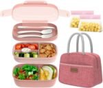JBGOYON® Bento Lunch Box Set - 3 Stackable Containers for Adults and Kids，lunch box for women- Includes Lunch Bag, Leak-Proof and BPA-Free - Built-in Utensil Set - Dishwasher Safe (Pink) - Image 2