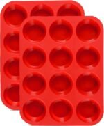 JEWOSTER 12 Cups Silicone Muffin Pan 2 Pack - Cupcake Pan Nonstick Silicone Molds Great for Making Muffin Cakes,Bread, Tart - BPA Free Baking Accessory - Image 2