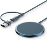 JSAUX Charger for iPhone 17 Magsafe Wireless Charging, Compatible with iPhone 17 Air Pro Max/16/15/14/13/12 Series, Magnetic Mag Safe Charging Pad, Aluminum Alloy, USB & USB C Dual Ports - Blue - Image 2