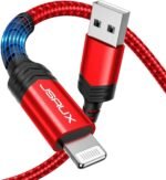 JSAUX MFi Certified Lightning Cable 6ft, Charger Cable for iPhone Nylon Braided Heavy Duty, Upgraded C89 USB Lightning Cord for iPhone 11 Xs Max X XR 8 7 6s 6 Plus SE 5 5s, iPad, iPod-Red - Image 2