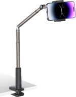 JSAUX Phone Holder for Desk and Bed Compatible with iPhone 16 15 14 13 12 Overhead Phone Mount Gooseneck Phone Stand Flexible 360 Lazy Long Arm Clamp Clip for Table Bedside [1-Pack, Black] - Image 2