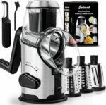 Joined Rotary Cheese Grater with Handle - Mandoline Slicer with 3 Stainless Steel Drum Blades-Vegetable Slicer Walnuts Grinder Cheese Shredder Round Mandoline with Peeler - Image 2