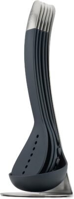 Joseph Joseph Nest 5 Compact Stacking Utensils kitchen tool set with magnetic storage stand, organization, dishwasher safe - Black/Stainless Steel - Image 2