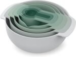 Joseph Joseph Nest 9 Plus, 9 Piece Compact Food Preparation Set with Mixing Bowls, Measuring cups, Sieve and Colander, Editions Range, Sage Green - Image 2