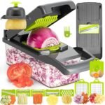 KEOUKE Vegetable Chopper Mandoline Slicer Grey - 12 in 1 Interchangeable Blades Food Chopper with Container, Hand Guard & Drainer, Veggie Dicer Kitchen Gadget for Onion, Cucumber, Tomato, Fruit - Image 2