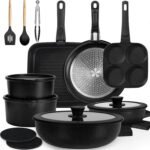 KIKCOIN 24 Pack Pots and Pans Set Non Stick, Detachable Handle Cookware Set, Induction RV Kitchen Cooking Set with Removable Handle, Frying Pans, Egg Pan - Dishwasher/Oven Safe, PFOA Free - Image 2