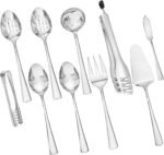 KINGSTONE 10 Piece Serving Utensils Set, 18/10 Stainless Steel Serving Utensils, Slotted Spoon, Fork, Tong, Soup Ladle, Cake Server, Butter Knife and Ice Tong for Buffet, Parties, Kitchen,Entertaining - Image 2