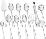 KINGSTONE 12 Piece Serving Utensils Set, 18/10 Stainless Steel Serving Utensils, Slotted Spoon, Fork, Tong, Soup Ladle, Cake Server, Butter Knife and Sugar Spoon for Buffet, Parties, Kitchen - Image 2
