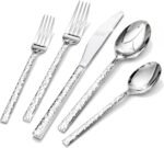 KINGSTONE 20 Piece Hammered Silverware Set, 18/10 Stainless Steel Flatware Set for 4, Cutlery Set for Home, Party, Wedding, Mirror Polished Dishwasher Safe - Image 2