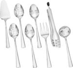 KINGSTONE 8 Piece Serving Utensils Set, 18/10 Stainless Steel Serving Utensils, Slotted Spoon, Serving Spoon, Fork, Tong, Soup Ladle, Cake Server for Buffet, Parties, Kitchen - Image 2