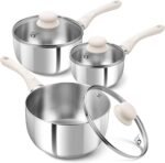 KOCH SYSTEME CS Stainless Steel Saucepan Set, 1QT & 2QT & 3QT Sauce Pan Set 6 Piece with Stay-cool Bakelite Handle, Stainless Steel Pot Set with Lid, Sauce Pans with Lid Induction Ready - Image 2