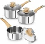 KOCH SYSTEME CS Stainless Steel Saucepan Set, 6 Piece 18/10 Stainless Steel Pots with Lids 1QT 2QT 3QT, Stay Cool Handles, 5 Layer Steel Base Heavy Duty Suce Pan Set, Induction Compatible - Image 2