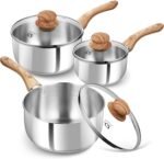 KOCH SYSTEME CS Stainless Steel Saucepan Set, 6 Piece Stainless Steel Pot 1QT & 2QT & 3QT with Heat-resistant Bakelite Handle, Tri-ply Base Pots, Sauce Pan Induction Ready, Pot Set 6PCS - Image 2