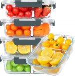 KOMUEE 30 oz 5 Pack Glass Meal Prep Containers 2 Compartments, Glass Food Storage Containers with Lids, Airtight Lunch Box, Microwave, Oven and Freezer Safe - Image 2