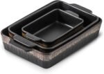 KOOV Bakeware Set, Ceramic Baking Dish, Rectangular Baking Pans Set, Casserole Dish for Cooking, Cake Dinner, Kitchen 9 x 13 Inches, 3-Piece, Stripe Series (Rough Black) - Image 2