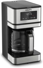 KRUPS Simply Brew: Stainless Steel and Glass Carafe 12 Cup Drip Coffee Maker, Programmable with Digital Display, Dishwasher Safe, Drip Free Coffee Machine, Black and Silver - Image 2