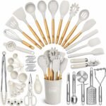 Kaluns 50 PCS Silicone Kitchen Utensils Set Complete Kitchen Set - 800°F Heat Resistant Non-Stick Premium Cooking Utensils W Wooden Handles - Can Opener, Masher, Turner, Silicone Spatula Set - Image 2