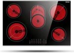 Karinear 30 Inch Electric Cooktop 30 Inch 5 Burners Electric Stove Ceramic Cooktop, Drop-in Radiant Stovetop with Front and Back Metal Frame, Lock, Timer, 8400W, 220-240V, Hard Wire, No Plug - Image 2