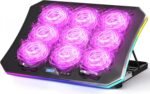 KeiBn Laptop Cooling Pad, Gaming Laptop Fan Cooling Pad with 9 Quiet Fans, RGB Laptop Cooler for 15.6-17.3 Inch, Cooling Pad for Laptop with 7 Height Stands, 2 USB Ports, Phone Stand-Purple - Image 2