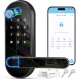 Keyless Entry Fingerprint Digital Smart Lock with Handle & Keypad: Electronic/Electric Lock with Code, App Control Biometric Deadbolt Door Knob for Front, Interior, Exterior & Bedroom Door (Black) - Image 2