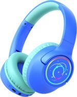 Kids Bluetooth Headphones, 85H Playtime Wireless Headphones for Kids, Colorful LED Lights, 85/94dB Safe Volume Limit, Bluetooth 5.4 Built-in Mic Toddler Headset for Tablet/Airplane/Travel (Blue) - Image 2