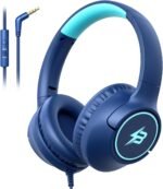 Kids Headphones Wired for School, 85/94dB Volume Limit, Wired Over Ear Headphones for Kids Boys Girls with Microphone, Stereo Sound 3.5mm Cord for Kindle Tablet Airplane Travel, Navy Blue - Image 2